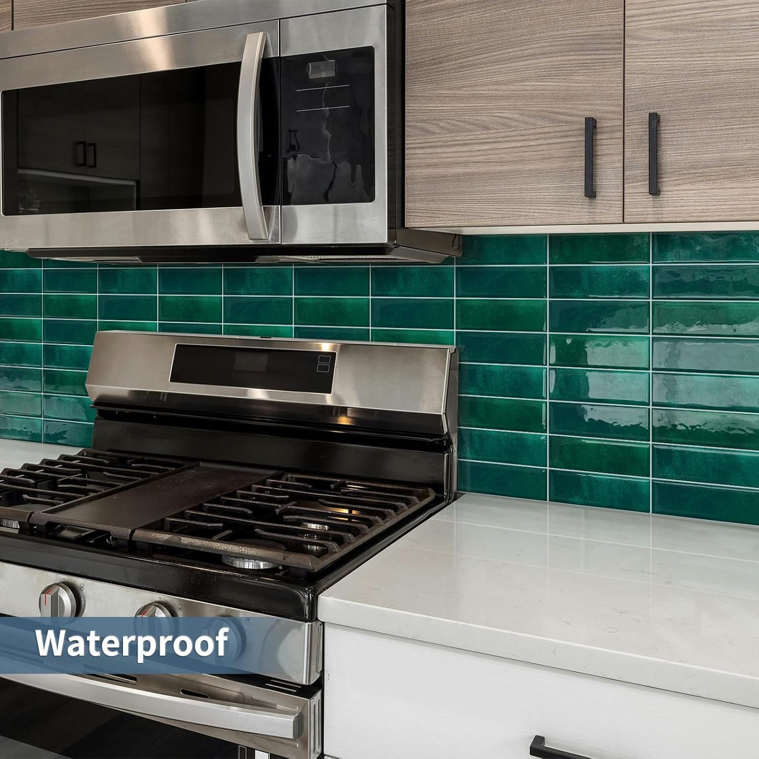 Dark Green Peel and Stick Tile Backsplash Self Adhesive Tiles for Kitchen Wall Bathroom (10 - Sheet,12"x12") - DEWOO TILES
