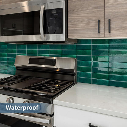 Dark Green Peel and Stick Tile Backsplash Self Adhesive Tiles for Kitchen Wall Bathroom (10 - Sheet,12"x12") - DEWOO TILES