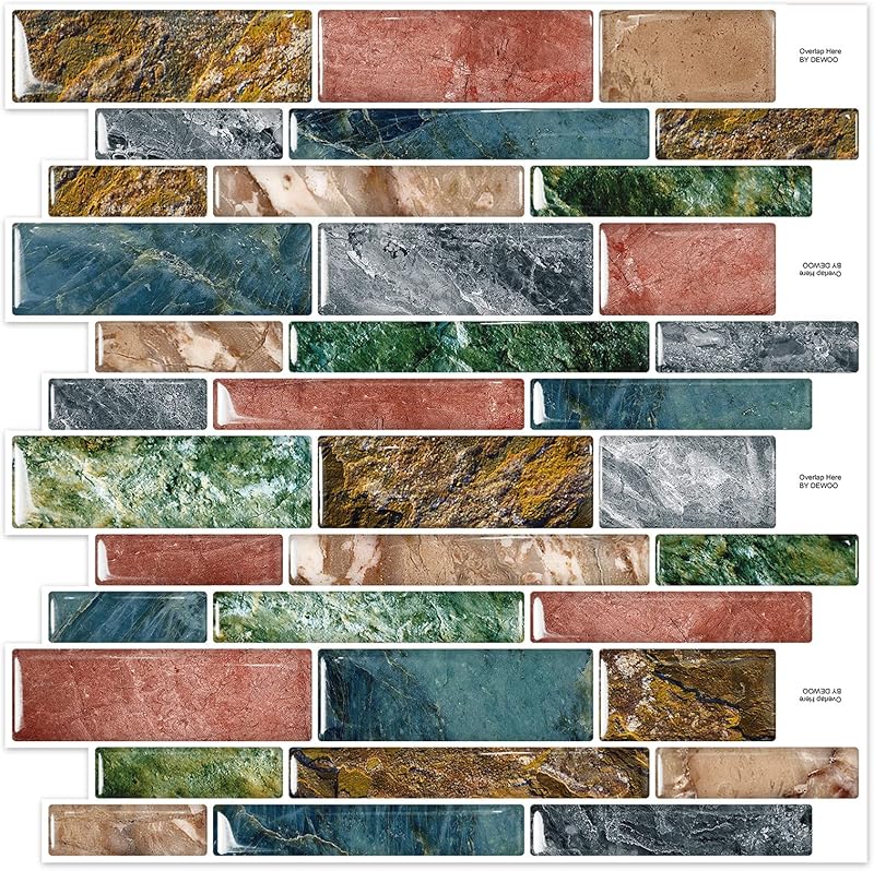 Peel and Stick on Self Adhesive Backsplash Wall Marble Tiles Stickers 3D for Kitchen Bathroom,Black (10 - Sheet, 12"×12") - DEWOO TILES