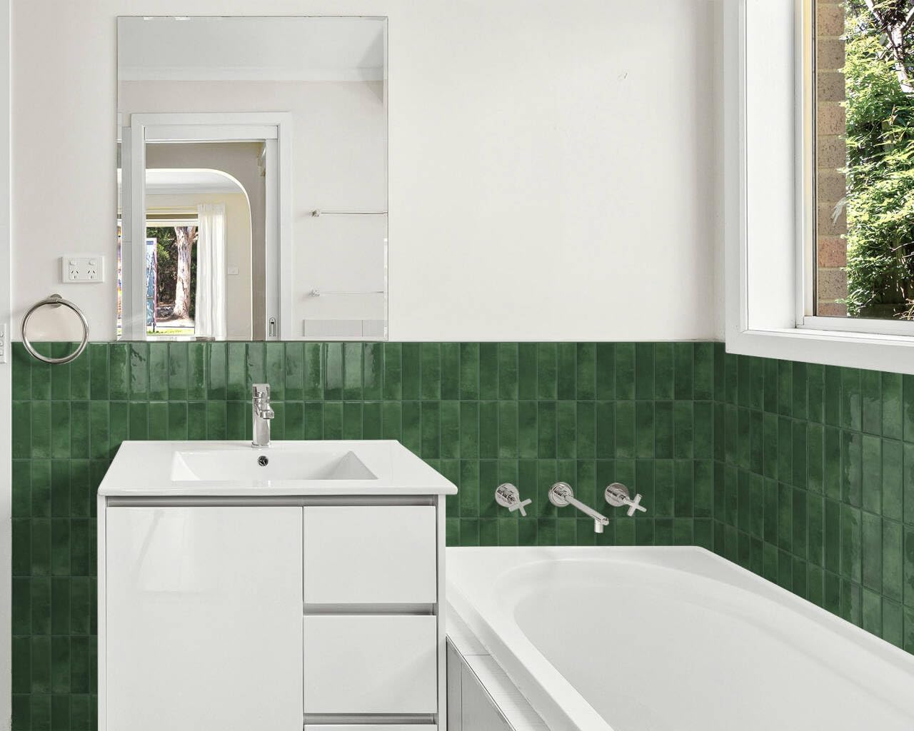 DEWOO Peel and Stick Subway Backsplash Green Kitchen Bathroom Rectangle Self Adhesive Wall Tile Brick (10 - Sheet, 12"×12") - DEWOO TILES