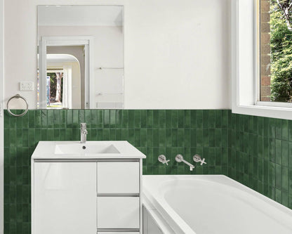 DEWOO Peel and Stick Subway Backsplash Green Kitchen Bathroom Rectangle Self Adhesive Wall Tile Brick (10 - Sheet, 12"×12") - DEWOO TILES