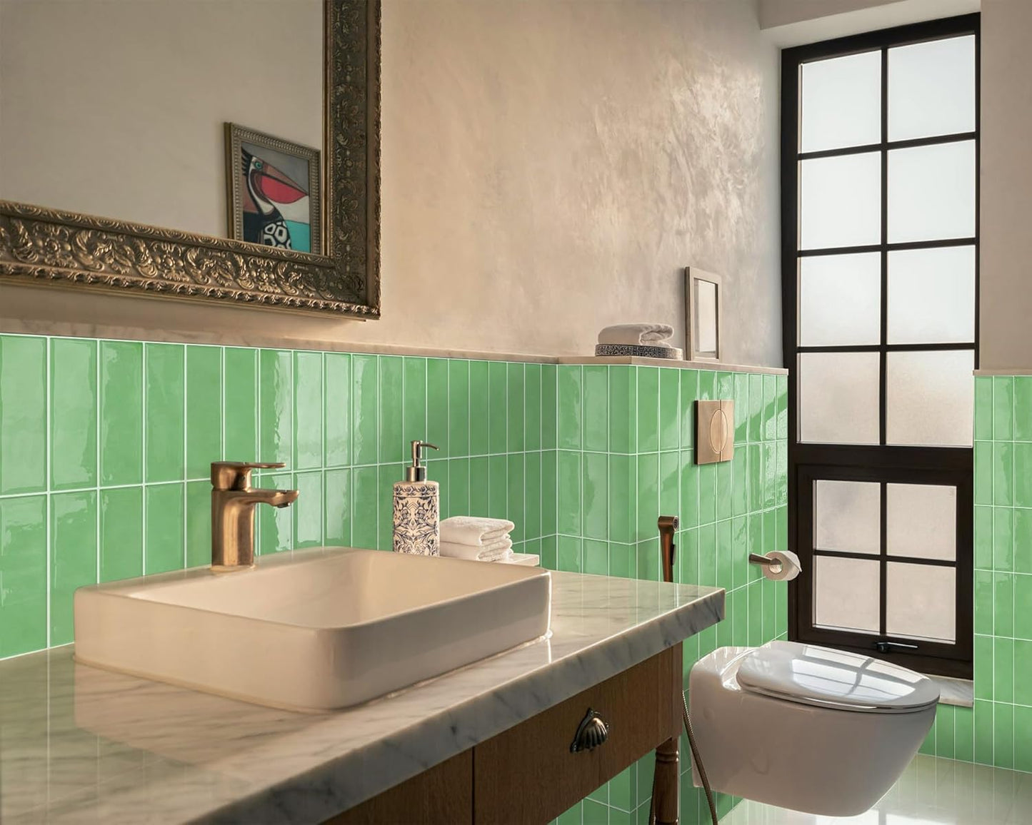 Sage Light Green Peel and Stick Tile Backsplash Self Adhesive Wall Tiles for Kitchen Bathroom (10 - Sheet,12"x12") - DEWOO TILES