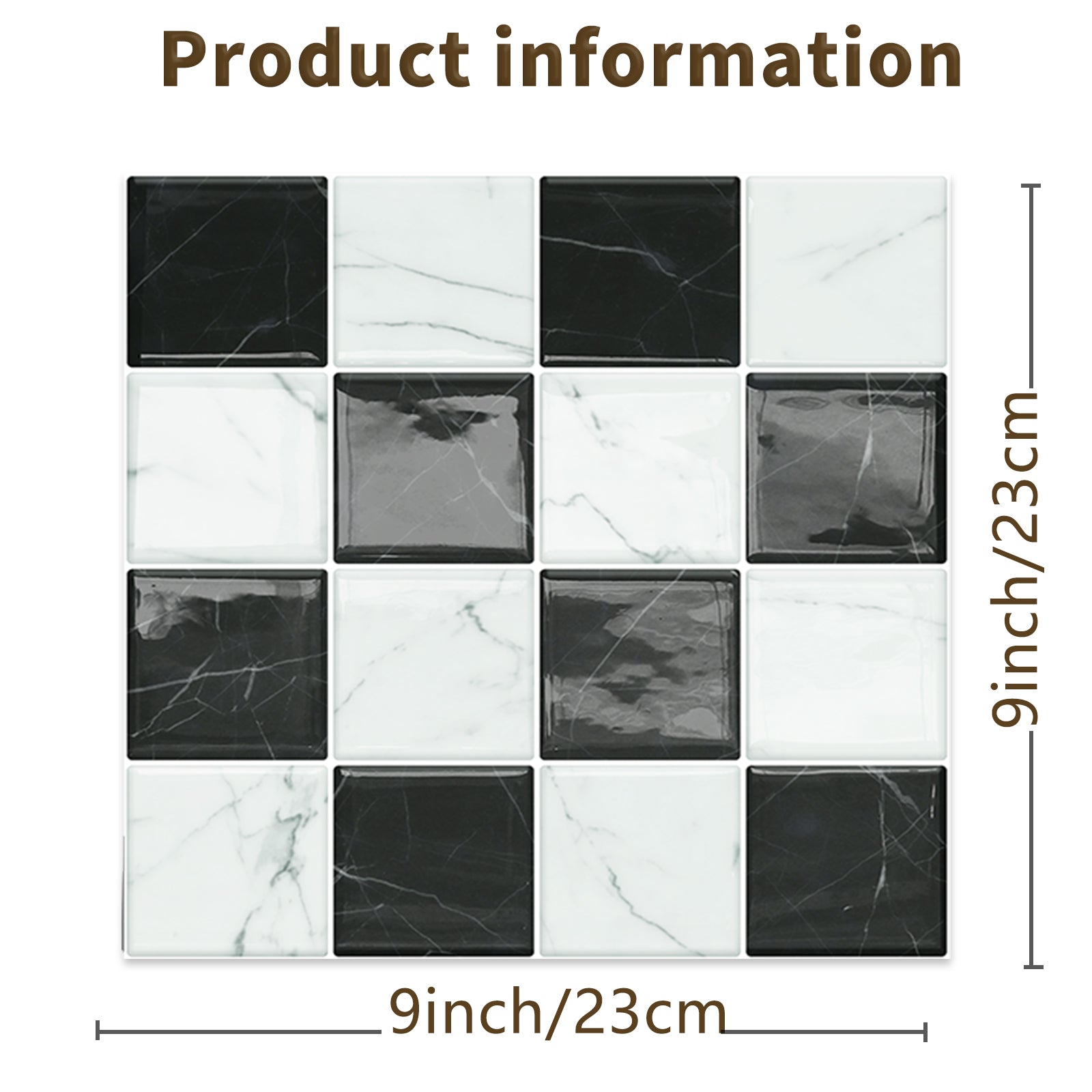 DEWOO Thick Peel and Stick Backsplash Tiles Kitchen Bathroom Square Self Adhesive Wall Tile Checkerboard Checkered Stickers,Black (10 - Sheet, 9"×9") - DEWOO TILES