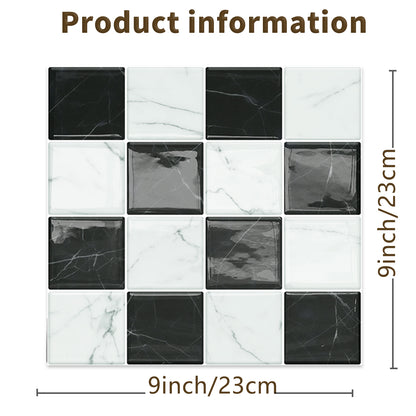 DEWOO Thick Peel and Stick Backsplash Tiles Kitchen Bathroom Square Self Adhesive Wall Tile Checkerboard Checkered Stickers,Black (10 - Sheet, 9"×9") - DEWOO TILES