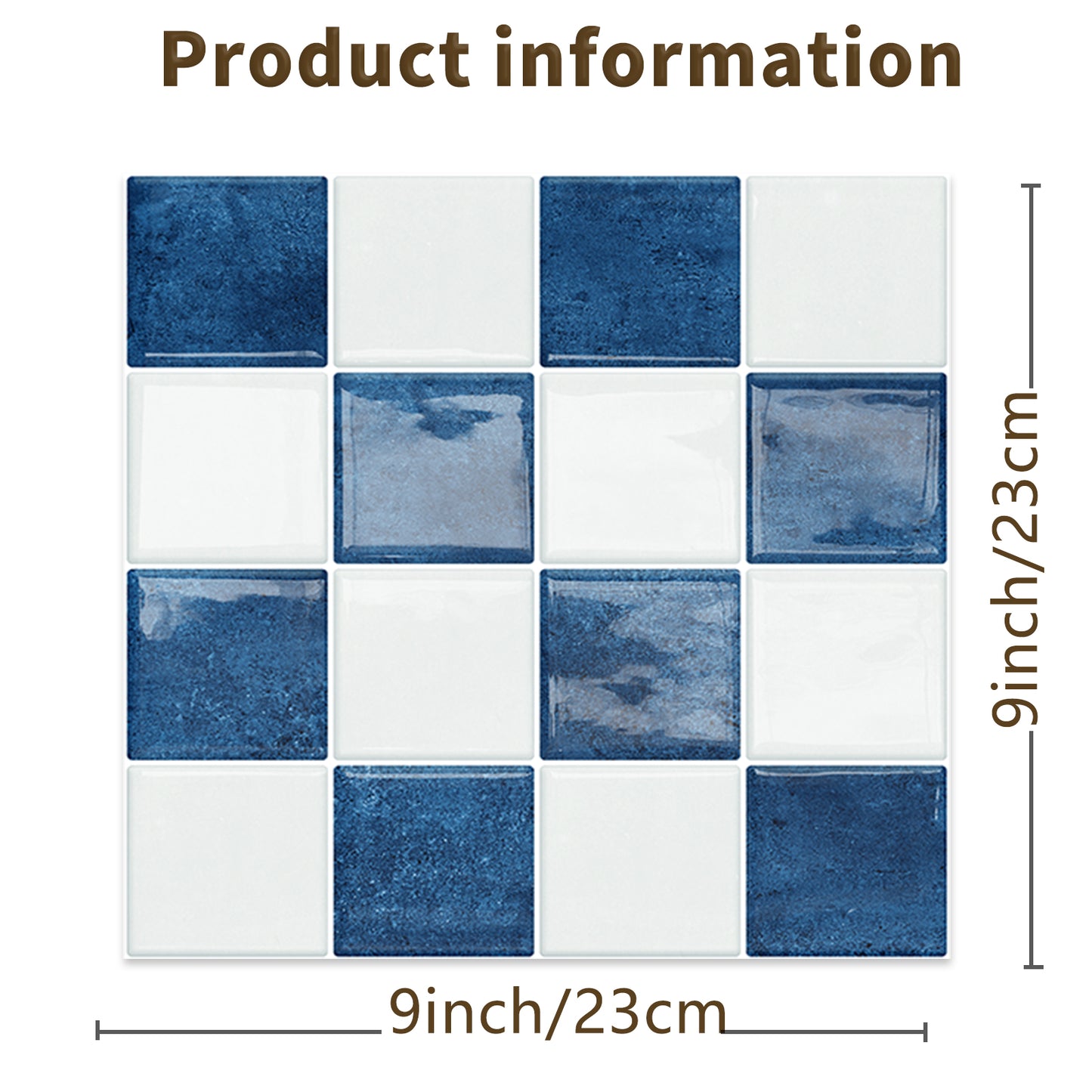 DEWOO Thick Peel and Stick Backsplash Tiles Kitchen Bathroom Square Self Adhesive Wall Tile Checkerboard Checkered Stickers,Blue (10 - Sheet, 9"×9") - DEWOO TILES