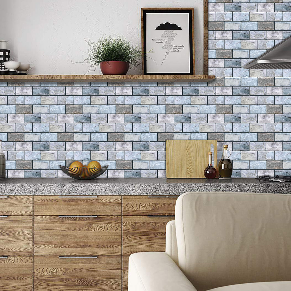 DEWOO 10 Sheets Peel and Stick Tile Backsplash for Kitchen Wall Tile, Self Adhesive Brick Backsplash Subway Tiles Backsplash, Stick on Tiles Kitchen Backsplash(Retro Blue,10.6"x10") - DEWOO TILES