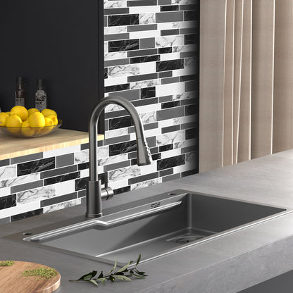 DEWOO 10 Sheets Peel and Stick Tile Backsplash, Stick on Wall Tiles, Self Adhesive Tile Sticker for Kitchen Backsplash and Bathroom(12"x12",Black Marble) - DEWOO TILES