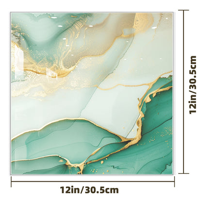 DEWOO 10pcs Peel and Stick Backsplash Wall Tile, Waterproof Peel and Stick Marble Wall Tiles, Self - Adhesive Panels for Bathroom, Kitchen, and Living Room (Green Gold Marble,12"×12") - DEWOO TILES