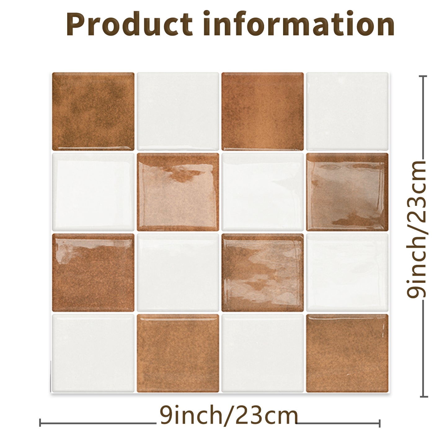 DEWOO Thick Peel and Stick Backsplash Tiles Kitchen Bathroom Square Self Adhesive Wall Tile Checkerboard Checkered Stickers,Orange (10 - Sheet, 9"×9") - DEWOO TILES