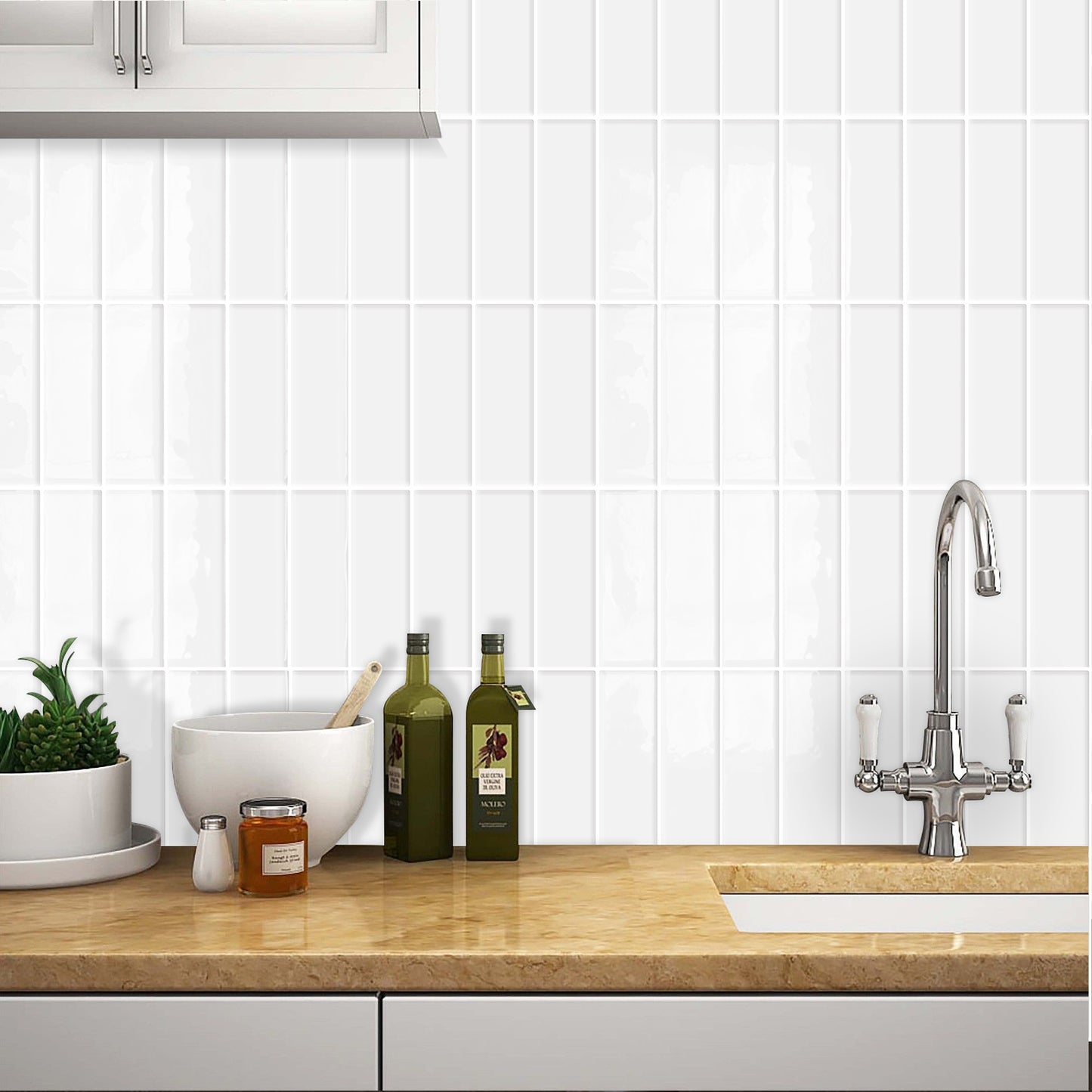 DEWOO 10pcs Peel and Stick Backsplash Wall Tiles, Extra Thick 3D Wall Panels, Heat & Water Resistant, Easy DIY Kitchen, Bathroom, Laundry, Fireplace & Rental Home Wall Décor (White, 12"×12") - DEWOO TILES
