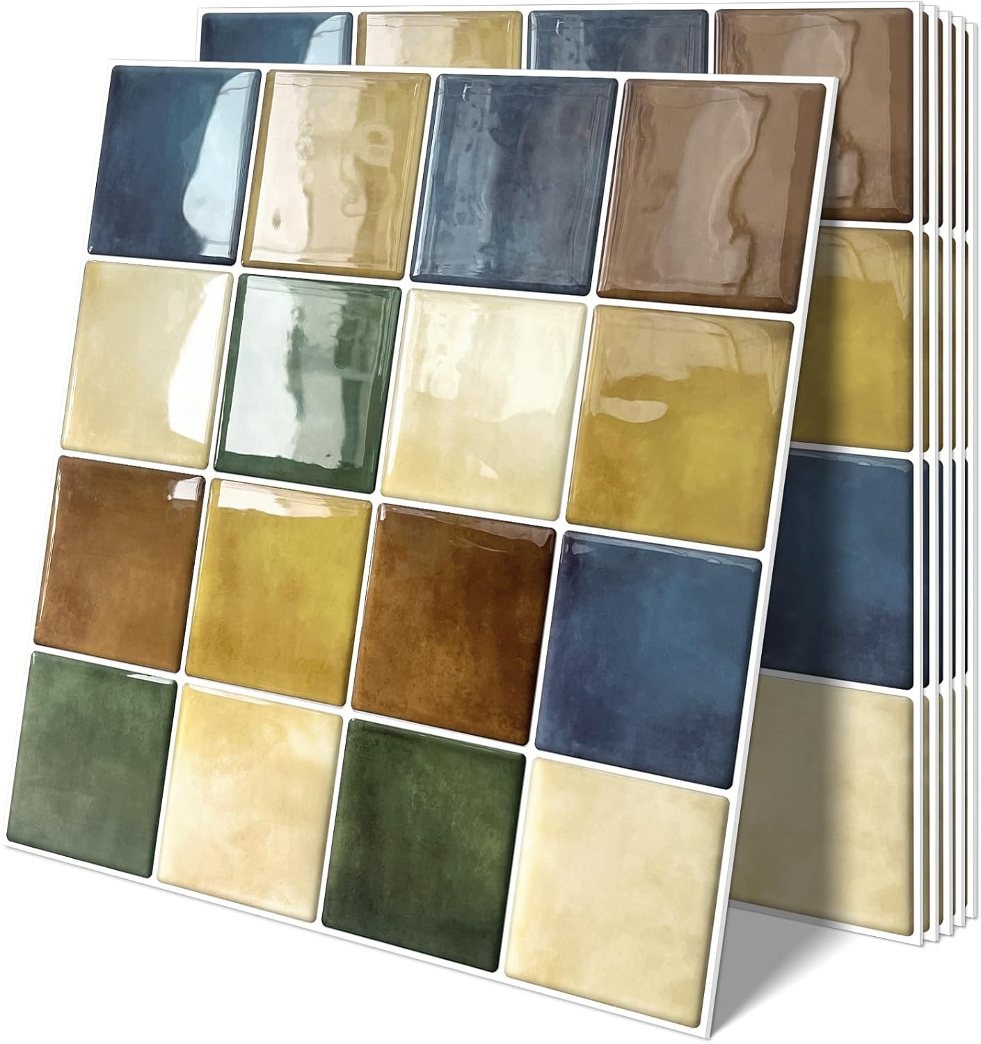 Thick Kitchen Peel and Stick Backsplash Mosaic Tiles Square Self Adhesive Wall Tile Colorful (10 - Sheet,12"x12") - DEWOO TILES