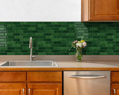 Thick Green Peel and Stick Tile Backsplash 12"x12" Self Adhesive Wall Marble Tiles for Kitchen (10 - Sheet,Green) - DEWOO TILES