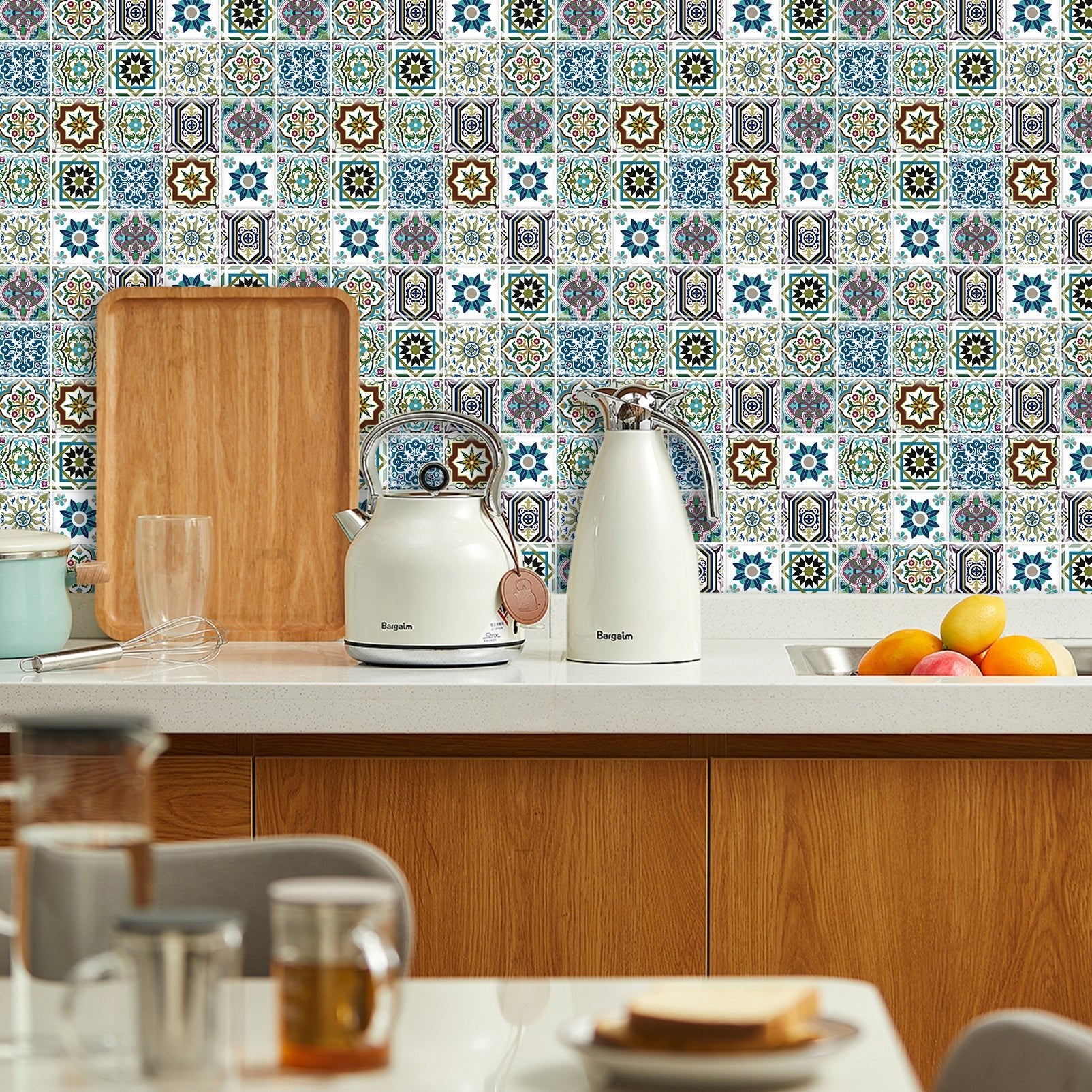 DEWOO Bohemian Mandala Self - Adhesive Tile Decals — 12" x 12" Large Size — Self - Adhesive Backsplash Stickers for Kitchen, Bathroom, and Laundry Room — Waterproof & Removable Vinyl Wall Decals — 10 - Piece Pack - DEWOO TILES