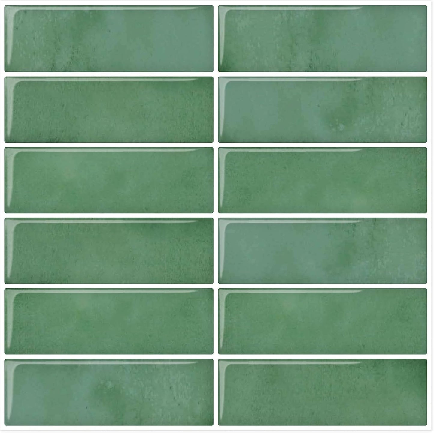 DEWOO Green Peel and Stick Backsplash Subway Wall Tile for Kitchen Bathroom, Thin 10 - Sheet (12"×12") - DEWOO TILES