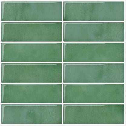 DEWOO Green Peel and Stick Backsplash Subway Wall Tile for Kitchen Bathroom, Thin 10 - Sheet (12"×12") - DEWOO TILES