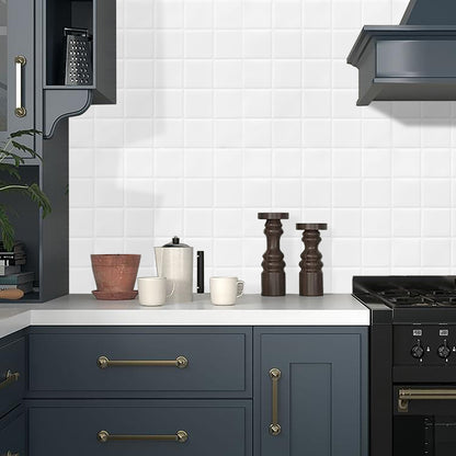 DEWOO Thick Square Kitchen Peel and Stick Backsplash Mosaic Tiles Square Self Adhesive Wall Tile Checkerboard Checkered Stickers,White (10-Sheet,12"x12") - DEWOO TILES