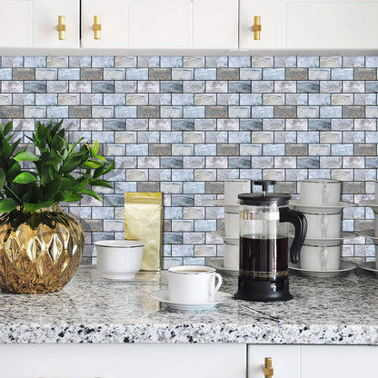 DEWOO 10 Sheets Peel and Stick Tile Backsplash for Kitchen Wall Tile, Self Adhesive Brick Backsplash Subway Tiles Backsplash, Stick on Tiles Kitchen Backsplash(Retro Blue,10.6"x10") - DEWOO TILES