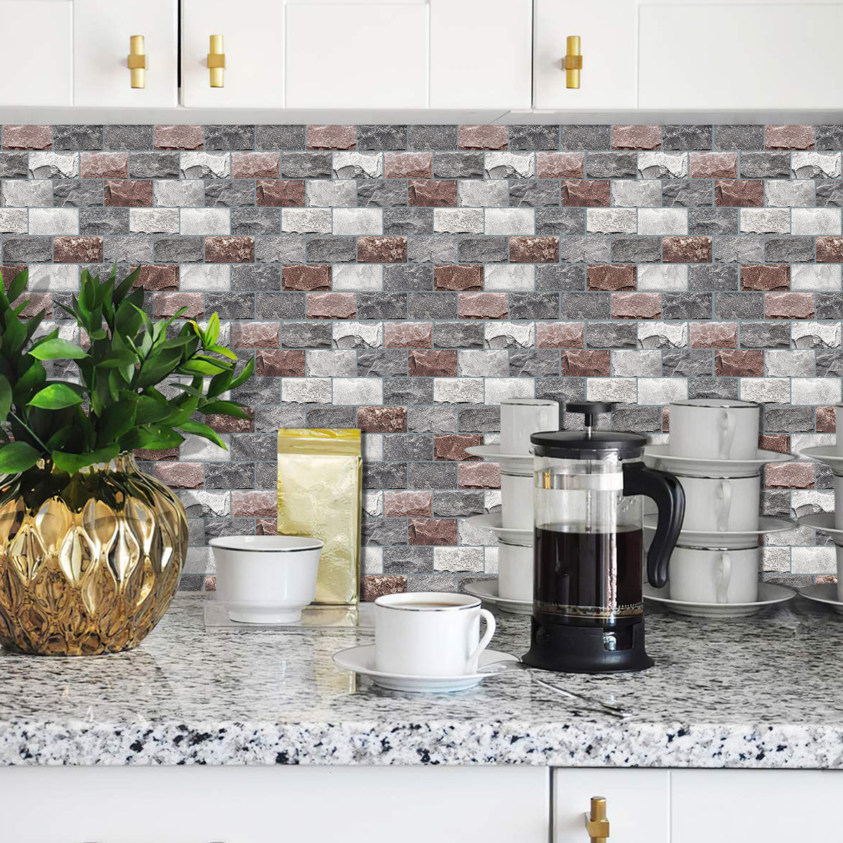 DEWOO 10 Sheets Peel and Stick Tile Backsplash for Kitchen Wall Tile, Self Adhesive Brick Backsplash Subway Tiles Backsplash, Stick on Tiles Kitchen Backsplash(Gray Brown,10.6"x10") - DEWOO TILES