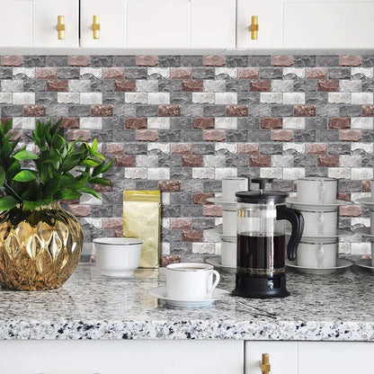 DEWOO 10 Sheets Peel and Stick Tile Backsplash for Kitchen Wall Tile, Self Adhesive Brick Backsplash Subway Tiles Backsplash, Stick on Tiles Kitchen Backsplash(Gray Brown,10.6"x10") - DEWOO TILES