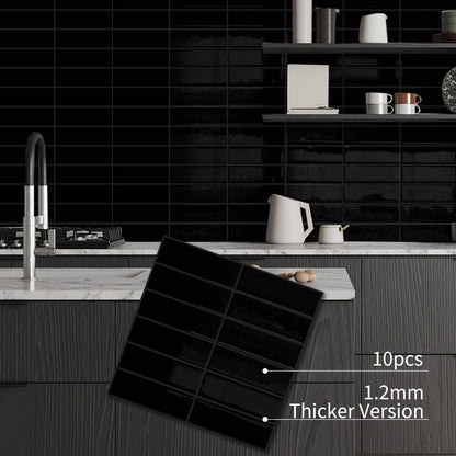 DEWOO Peel and Stick Backsplash - 10 Sheets of 12"×12" - 3D Adhesive Peel and Stick Tile Backsplash for Kitchen, Bathroom, Wall Tile, Black - DEWOO TILES