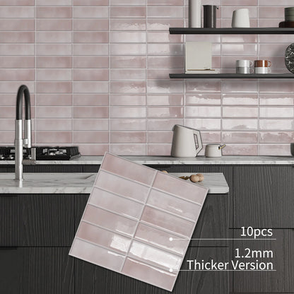 DEWOO Peel and Stick Backsplash - 10 Sheets of 12"×12" - 3D Adhesive Peel and Stick Tile Backsplash for Kitchen, Bathroom, Wall Tile, Pink - DEWOO TILES