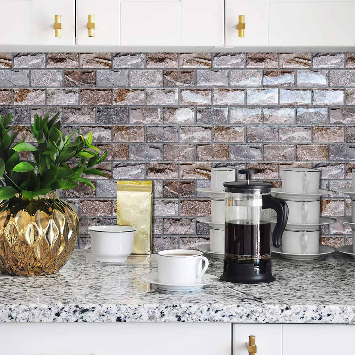 DEWOO 10 Sheets Peel and Stick Tile Backsplash for Kitchen Wall Tile, Self Adhesive Brick Backsplash Subway Tiles Backsplash, Stick on Tiles Kitchen Backsplash(Brown,10.6"x10") - DEWOO TILES