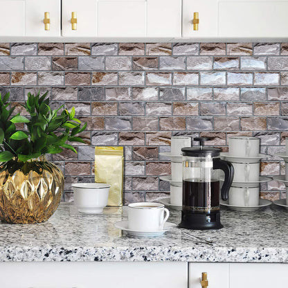 DEWOO 10 Sheets Peel and Stick Tile Backsplash for Kitchen Wall Tile, Self Adhesive Brick Backsplash Subway Tiles Backsplash, Stick on Tiles Kitchen Backsplash(Brown,10.6"x10") - DEWOO TILES