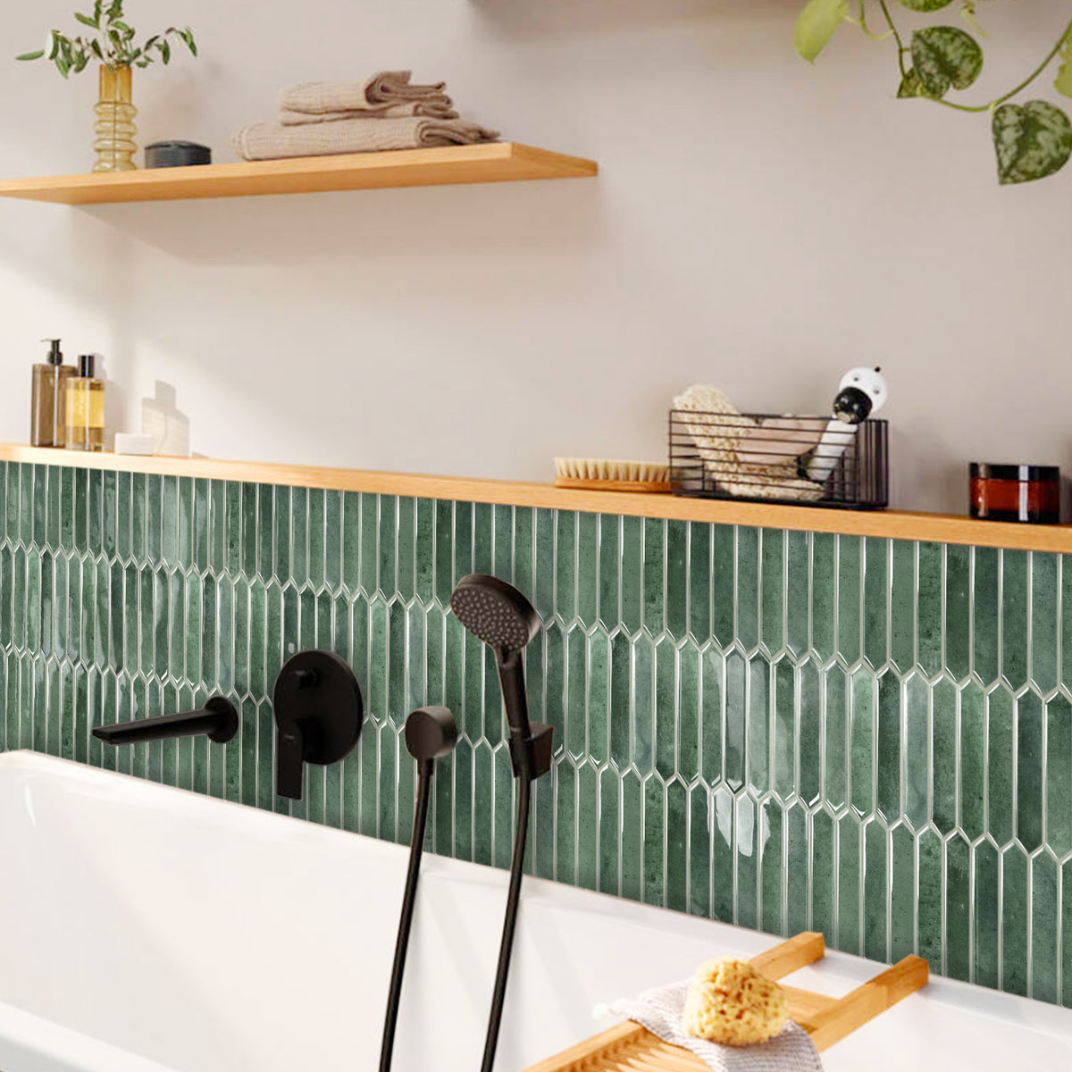 DEWOO Green Tile Peel and Stick Backsplash, 10 Sheets Self-Adhesive Wall Tiles Stick on Back Splash for Kitchen, Bathroom, Fireplace,RV(12"×12",Green Marble) - DEWOO TILES