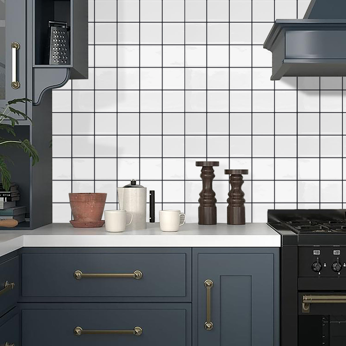 DEWOO Thick Square Kitchen Peel and Stick Backsplash Mosaic Tiles Square Self Adhesive Wall Tile Checkerboard Checkered Stickers,White (10-Sheet,12"x12") - DEWOO TILES