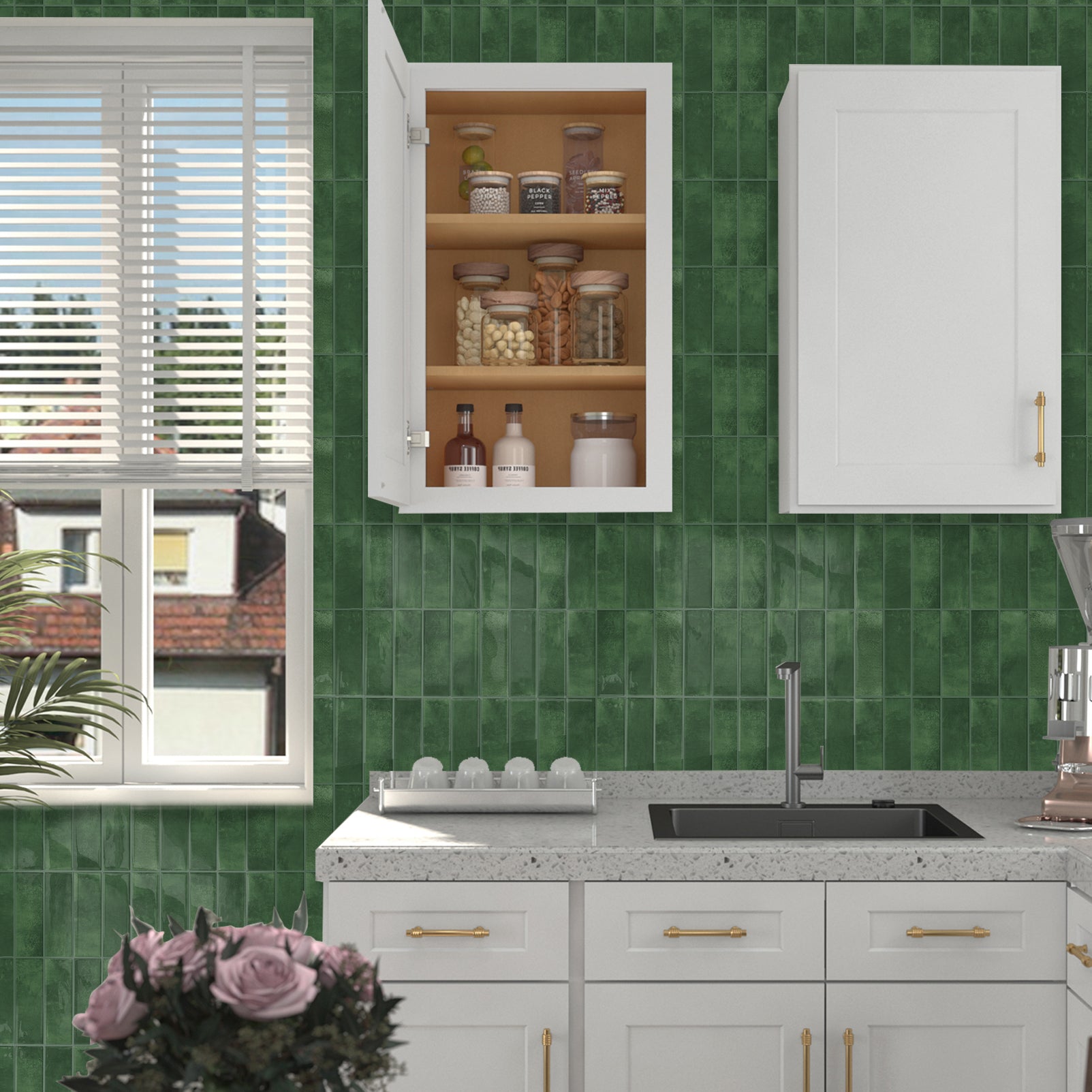 DEWOO 10pcs Peel and Stick Backsplash Wall Tiles, Extra Thick 3D Wall Panels, Heat & Water Resistant, Easy DIY Kitchen, Bathroom, Laundry, Fireplace & Rental Home Wall Décor (Dark Green, 12"×12") - DEWOO TILES