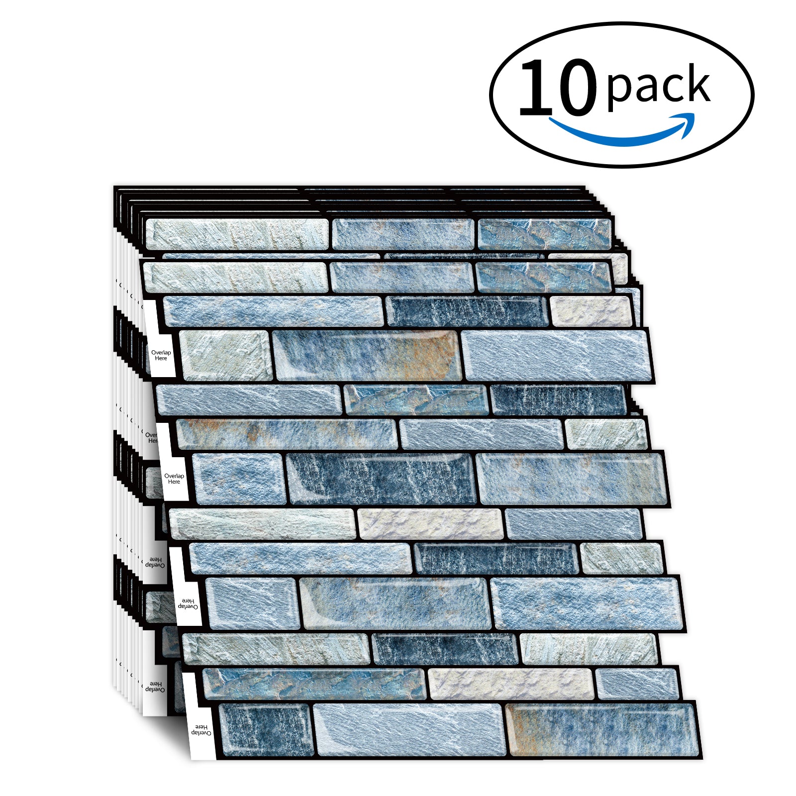 DEWOO 10 - Sheet Peel and Stick Kitchen Backsplash Tiles, 12"x12" Self - Adhesive Marble Blue Wall Tiles for Kitchen and Bathroom(Blue Marble) - DEWOO TILES
