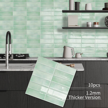 DEWOO Peel and Stick Backsplash - 10 Sheets of 12"×12" - 3D Adhesive Peel and Stick Tile Backsplash for Kitchen, Bathroom, Wall Tile, Light Green - DEWOO TILES