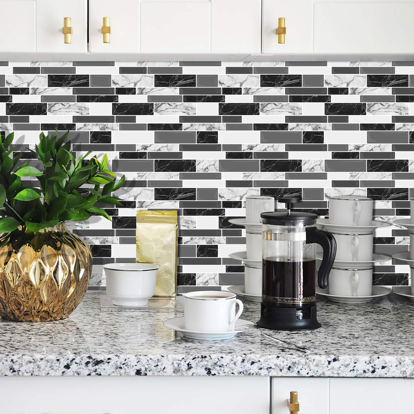 DEWOO 10 Sheets Peel and Stick Tile Backsplash, Stick on Wall Tiles, Self Adhesive Tile Sticker for Kitchen Backsplash and Bathroom(12"x12",Black Marble) - DEWOO TILES