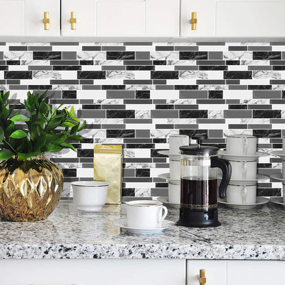 DEWOO 10 Sheets Peel and Stick Tile Backsplash, Stick on Wall Tiles, Self Adhesive Tile Sticker for Kitchen Backsplash and Bathroom(12"x12",Black Marble) - DEWOO TILES