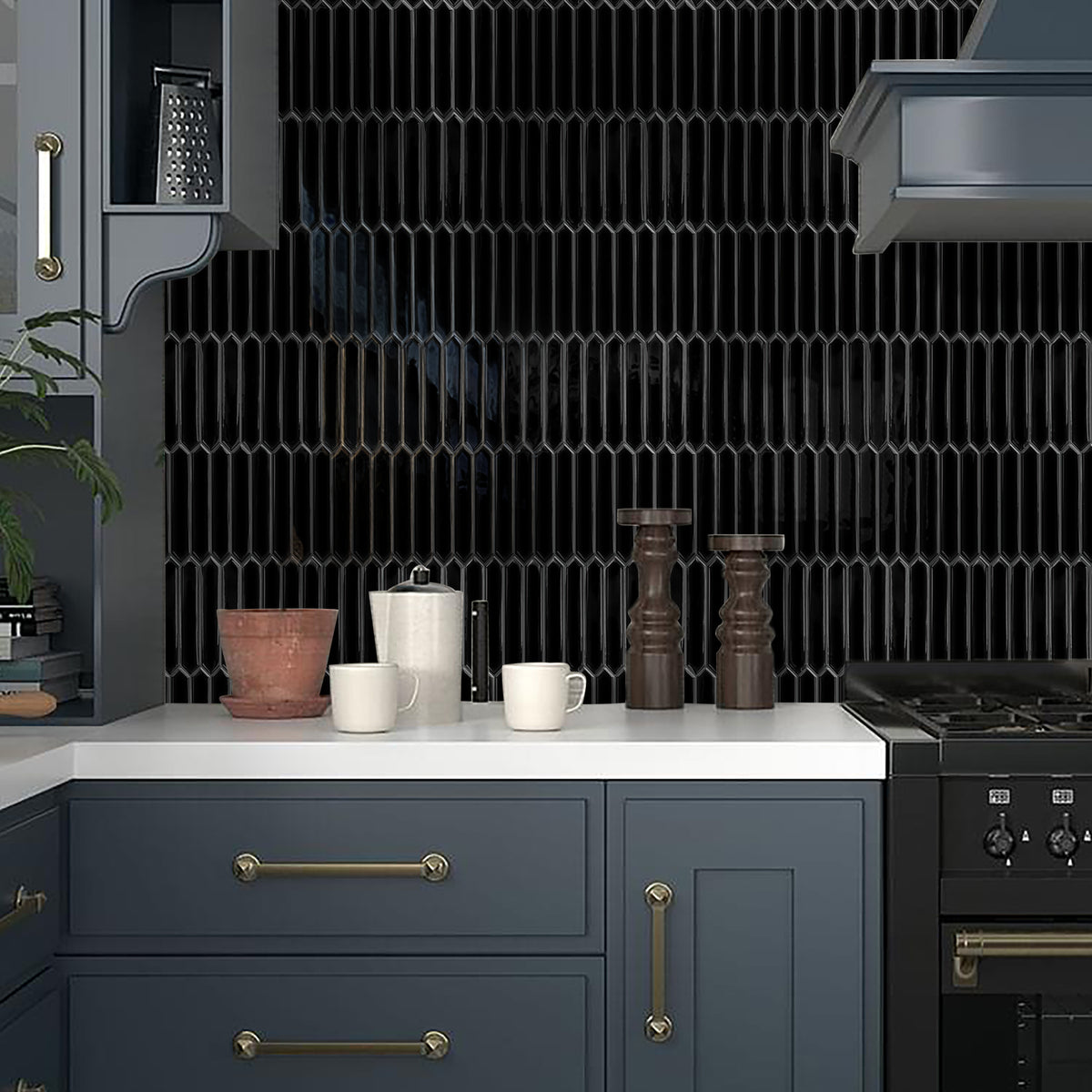 DEWOO Black Tile Peel and Stick Backsplash, 10 Sheets Self-Adhesive Wall Tiles Stick on Back Splash for Kitchen, Bathroom, Fireplace,RV(12"×12",Black Marble) - DEWOO TILES