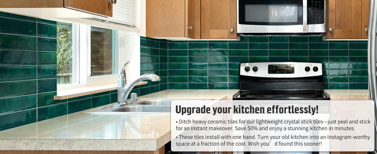 Dark Green Peel and Stick Tile Backsplash Self Adhesive Tiles for Kitchen Wall Bathroom (10 - Sheet,12"x12") - DEWOO TILES