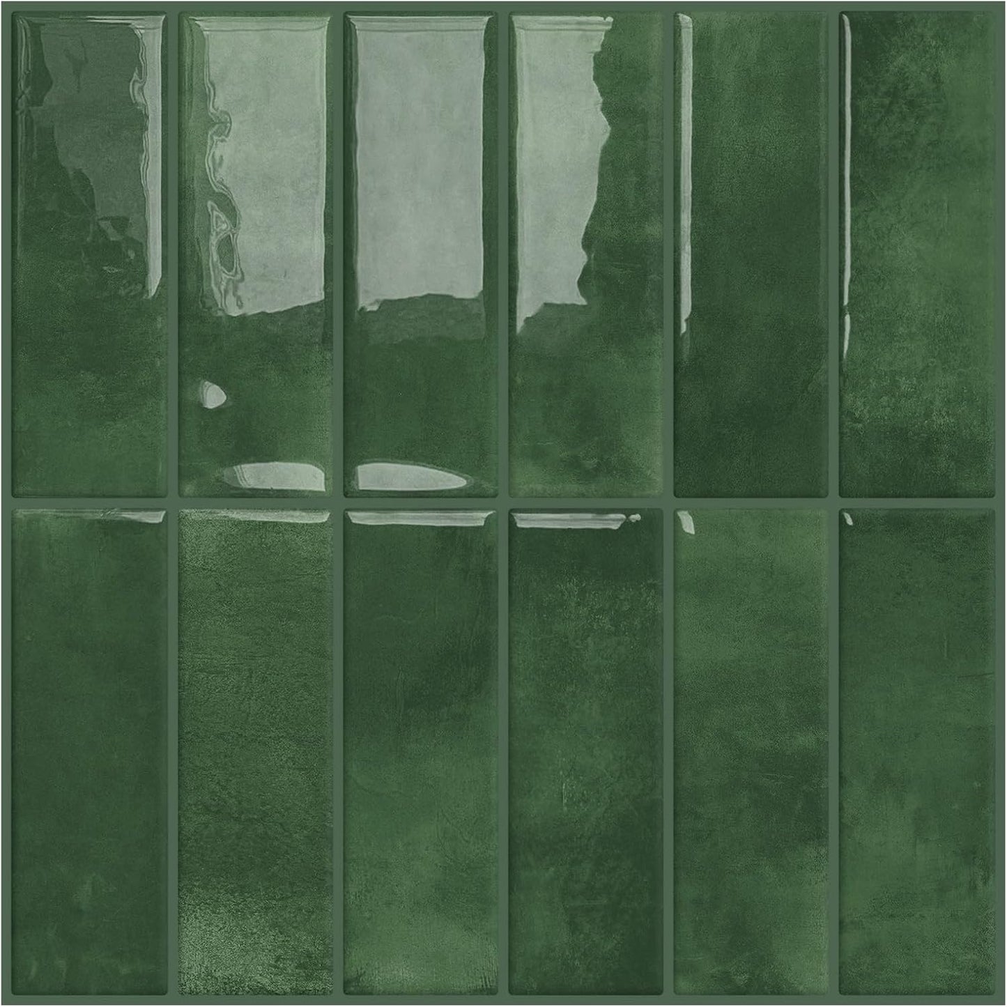 DEWOO Peel and Stick Subway Backsplash Green Kitchen Bathroom Rectangle Self Adhesive Wall Tile Brick (10 - Sheet, 12"×12") - DEWOO TILES