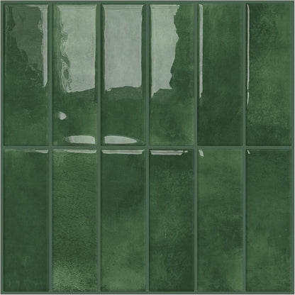 DEWOO Peel and Stick Subway Backsplash Green Kitchen Bathroom Rectangle Self Adhesive Wall Tile Brick (10 - Sheet, 12"×12") - DEWOO TILES