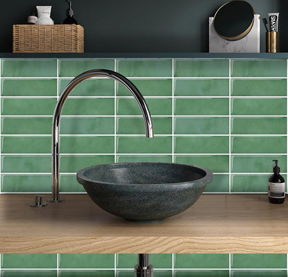DEWOO Green Peel and Stick Backsplash Subway Wall Tile for Kitchen Bathroom, Thin 10 - Sheet (12"×12") - DEWOO TILES
