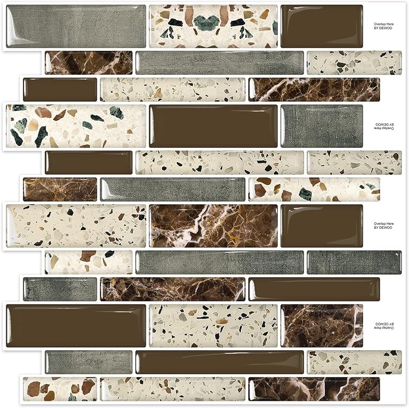 Peel and Stick on Self Adhesive Backsplash Wall Marble Tiles Stickers 3D for Kitchen Bathroom,Black (10 - Sheet, 12"×12") - DEWOO TILES