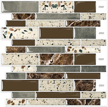 Peel and Stick on Self Adhesive Backsplash Wall Marble Tiles Stickers 3D for Kitchen Bathroom,Black (10 - Sheet, 12"×12") - DEWOO TILES