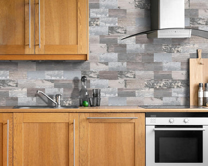 DEWOO Peel and Stick Rustic Backsplash Wall Tile Self Adhesive for Kitchen Farmhouse Faux Wood Look (10 - Sheet, 13.5" x 11.4") - DEWOO TILES