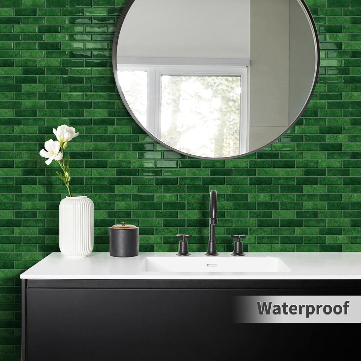 Thick Green Peel and Stick Tile Backsplash 12"x12" Self Adhesive Wall Marble Tiles for Kitchen (10 - Sheet,Green) - DEWOO TILES