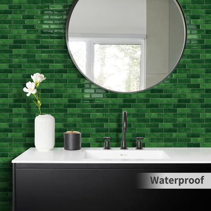 Thick Green Peel and Stick Tile Backsplash 12"x12" Self Adhesive Wall Marble Tiles for Kitchen (10 - Sheet,Green) - DEWOO TILES
