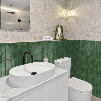DEWOO Peel and Stick Subway Backsplash Green Kitchen Bathroom Rectangle Self Adhesive Wall Tile Brick (10 - Sheet, 12"×12") - DEWOO TILES