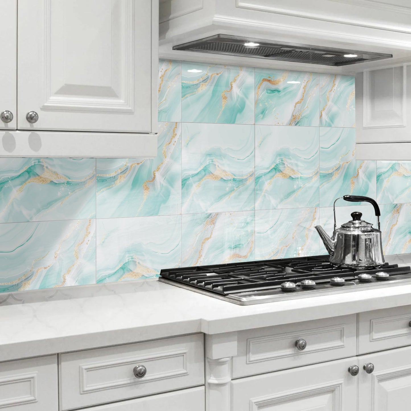 DEWOO 10pcs Peel and Stick Backsplash Wall Tile, Waterproof Peel and Stick Marble Wall Tiles, Self - Adhesive Panels for Bathroom, Kitchen, and Living Room (Blue Marble,12"×12") - DEWOO TILES