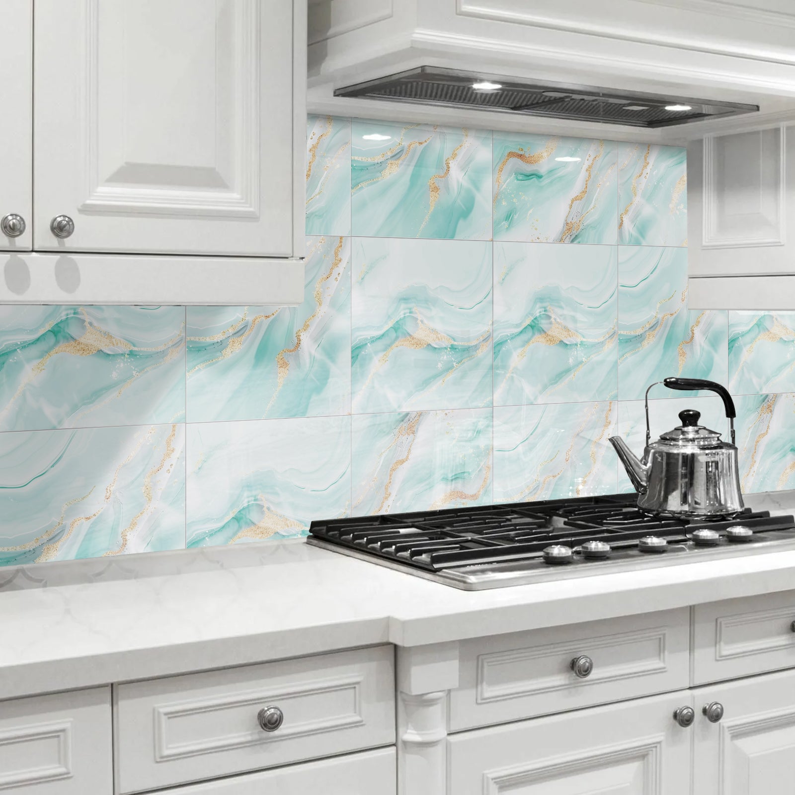 DEWOO 10pcs Peel and Stick Backsplash Wall Tile, Waterproof Peel and Stick Marble Wall Tiles, Self - Adhesive Panels for Bathroom, Kitchen, and Living Room (Blue Marble,12"×12") - DEWOO TILES