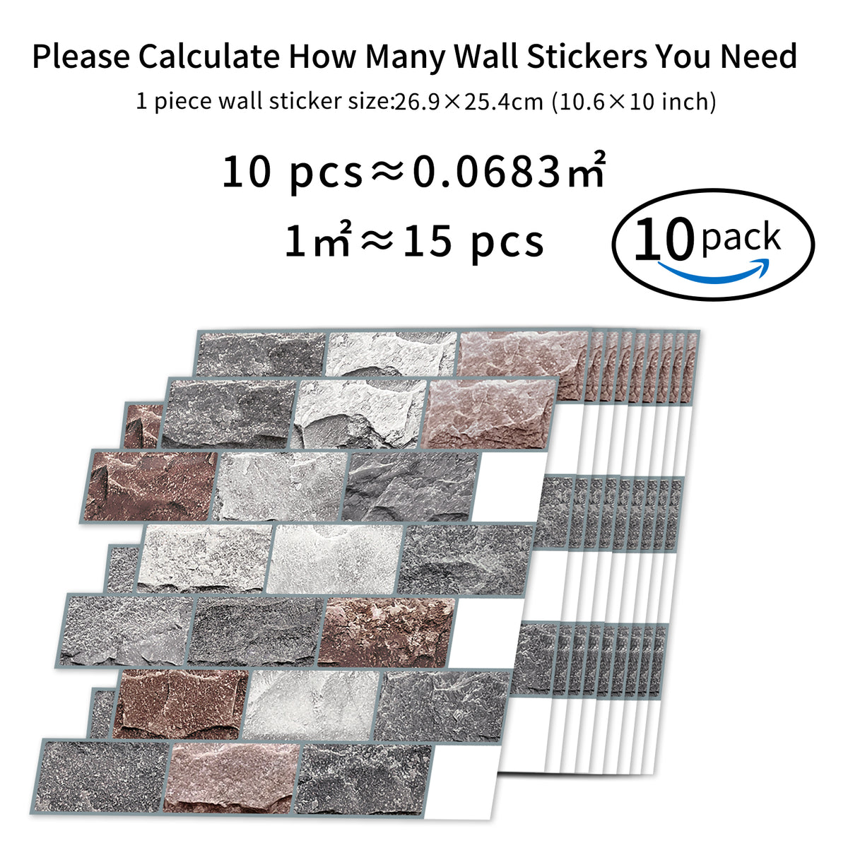 DEWOO 10 Sheets Peel and Stick Tile Backsplash for Kitchen Wall Tile, Self Adhesive Brick Backsplash Subway Tiles Backsplash, Stick on Tiles Kitchen Backsplash(Gray Brown,10.6"x10") - DEWOO TILES