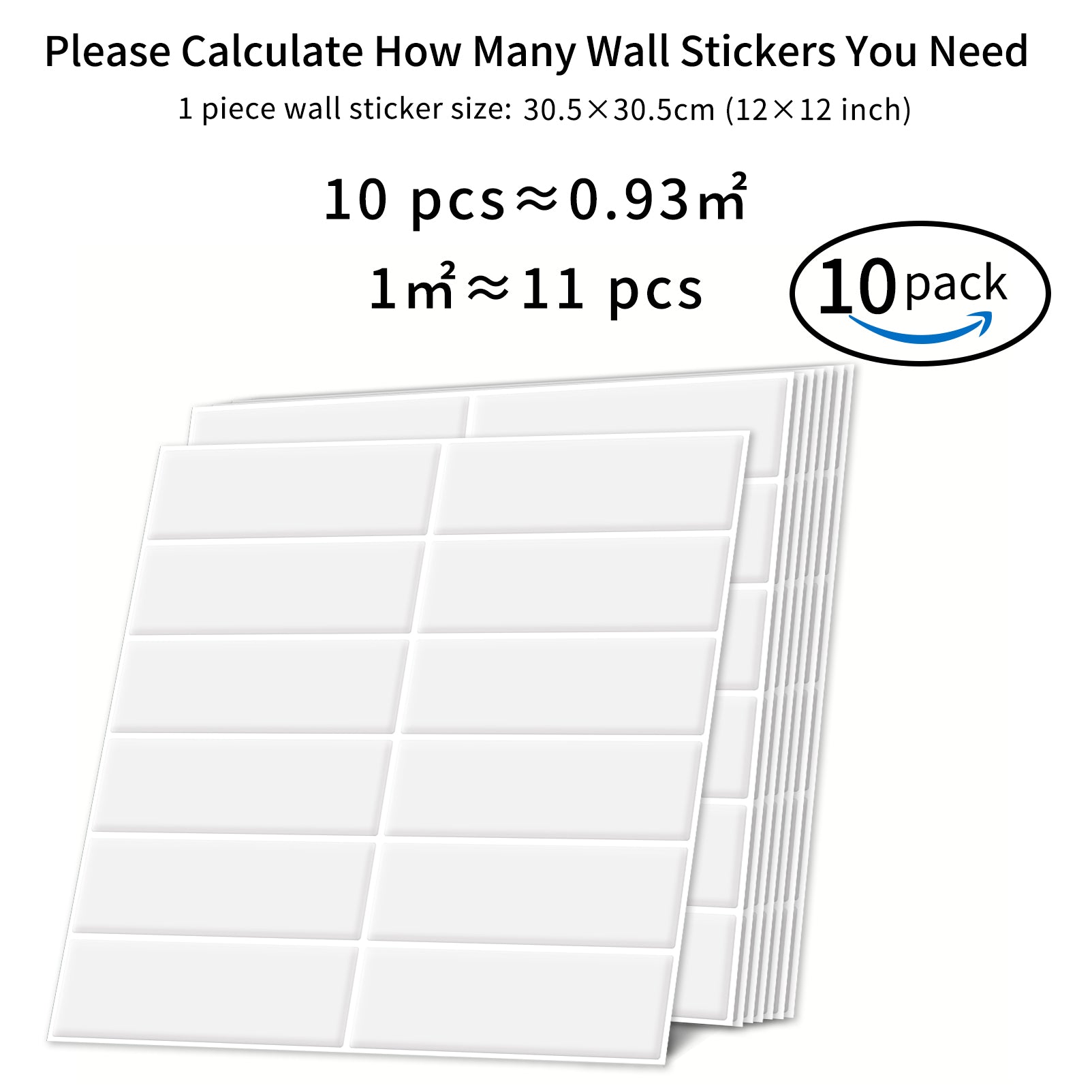 DEWOO 10pcs Peel and Stick Backsplash Wall Tiles, Extra Thick 3D Wall Panels, Heat & Water Resistant, Easy DIY Kitchen, Bathroom, Laundry, Fireplace & Rental Home Wall Décor (White, 12"×12") - DEWOO TILES