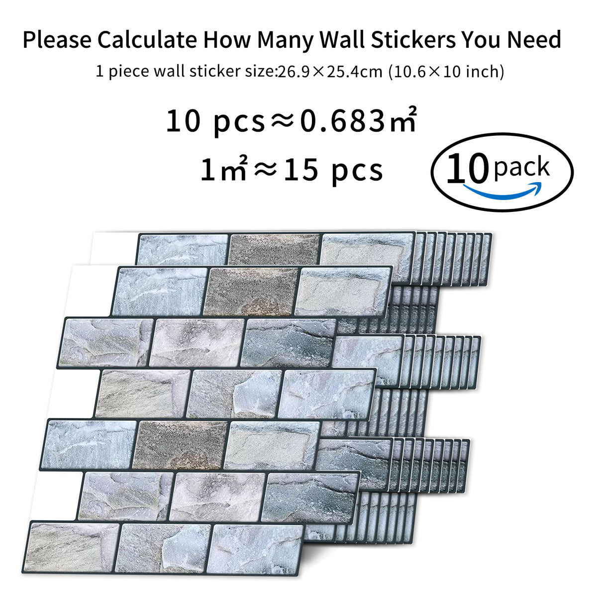 DEWOO 10 Sheets Peel and Stick Tile Backsplash for Kitchen Wall Tile, Self Adhesive Brick Backsplash Subway Tiles Backsplash, Stick on Tiles Kitchen Backsplash(Retro Blue,10.6"x10") - DEWOO TILES